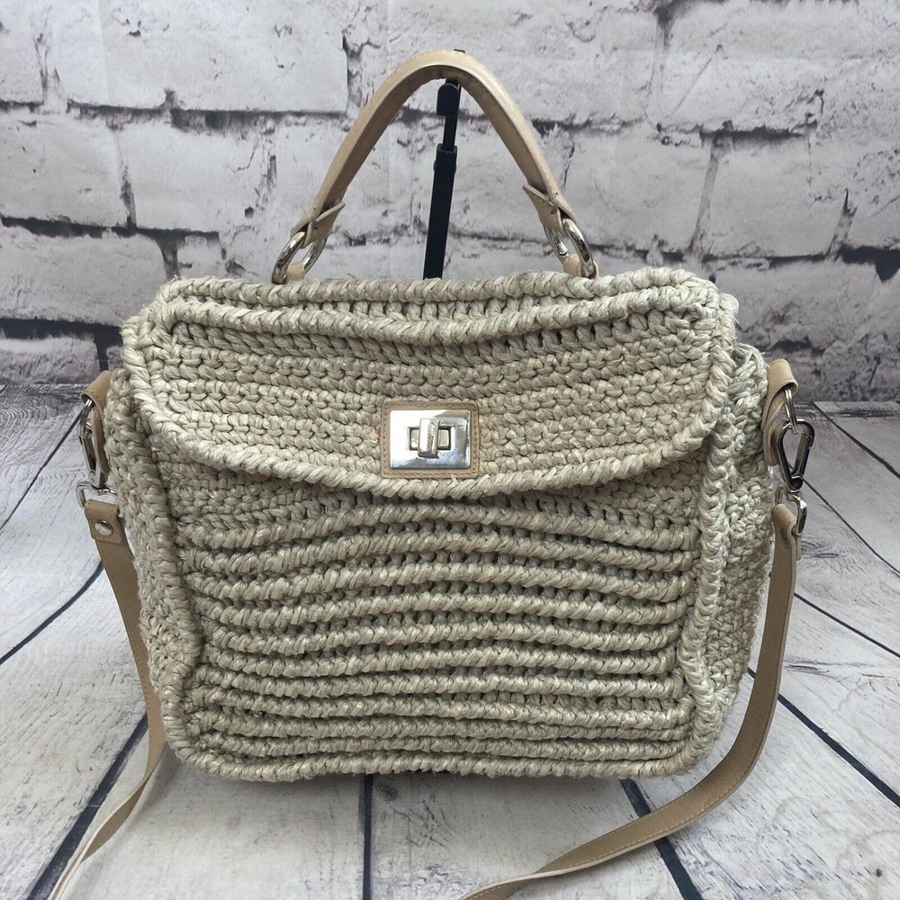 Katherine Tess Lurex Handbag Mini Beige with Shoulder Strap Italian Hand Woven